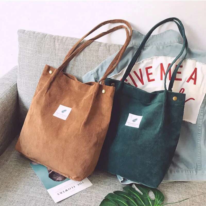 Women Corduroy Shoulder Shopping Bags Reusable Casual Outdoor Party Tote 2025 New Female Bag Handbags with Button Eco Organizer