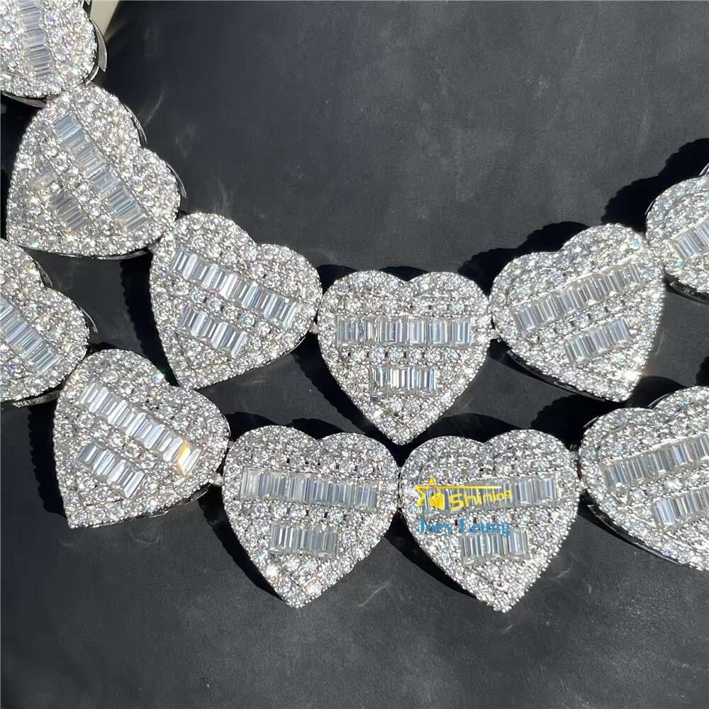 GRA Certificate Pass Diamond Tester Silver Necklace VVS Moissanite Diamond 13MM Baguette Heart Iced Out Cuban Link Chain Hip Hop