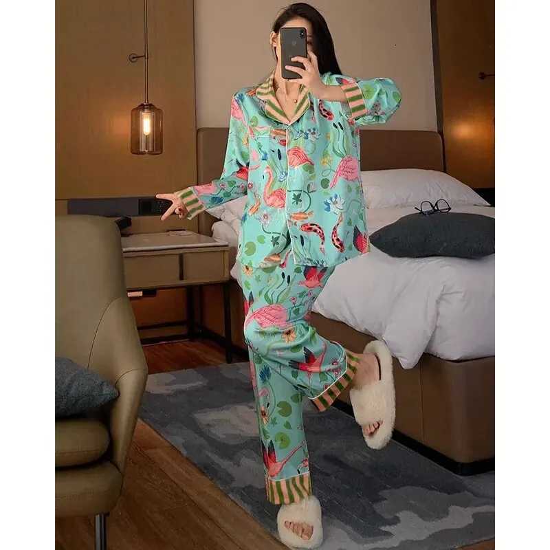 Fashion Pajamas for Women in Spring and Summer Long Sleeved Flower and Bird Patterns High-end New Luxurious Sexy Comfortable Home Decor Y251104