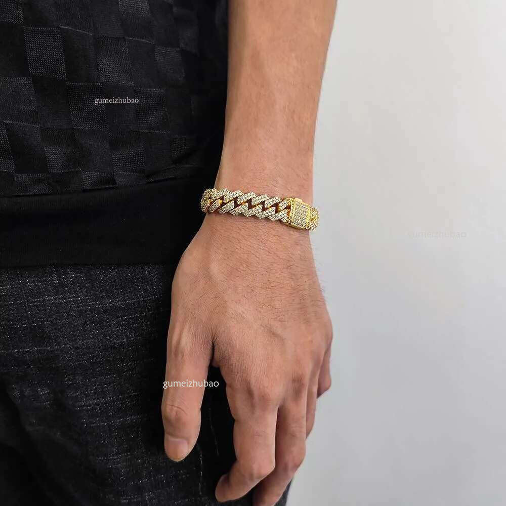 iced out k bracelet for men micro inlaid bg dia 10mm 12mm 14mm width cuban chain bracelets hip hop mens designer jewelry woman Christmas gift