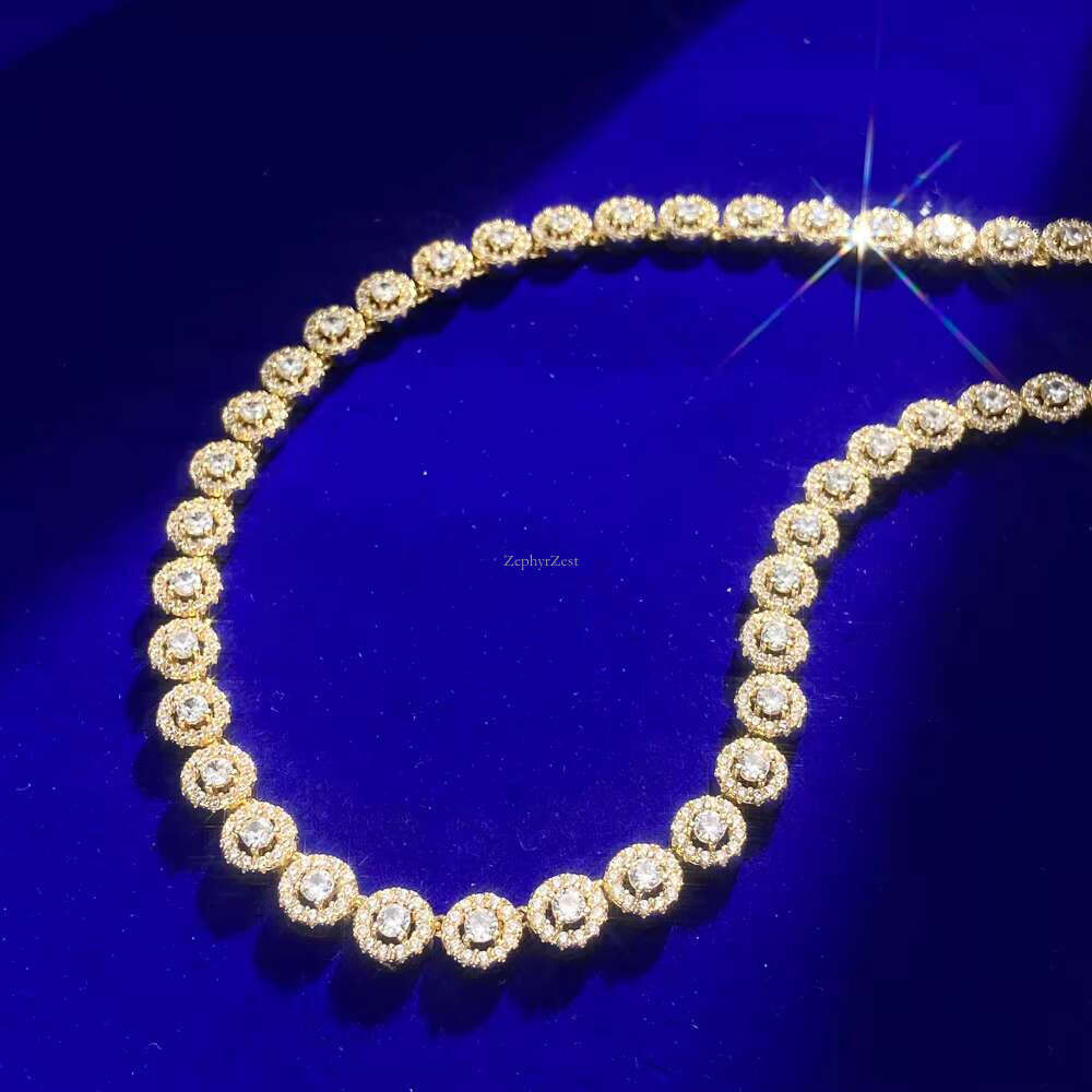 7MM Sier 10k Solid Gold Plated Dia Round Brilliant Cut VVS 1 Moissanite Zircon Tennis Chain Necklace