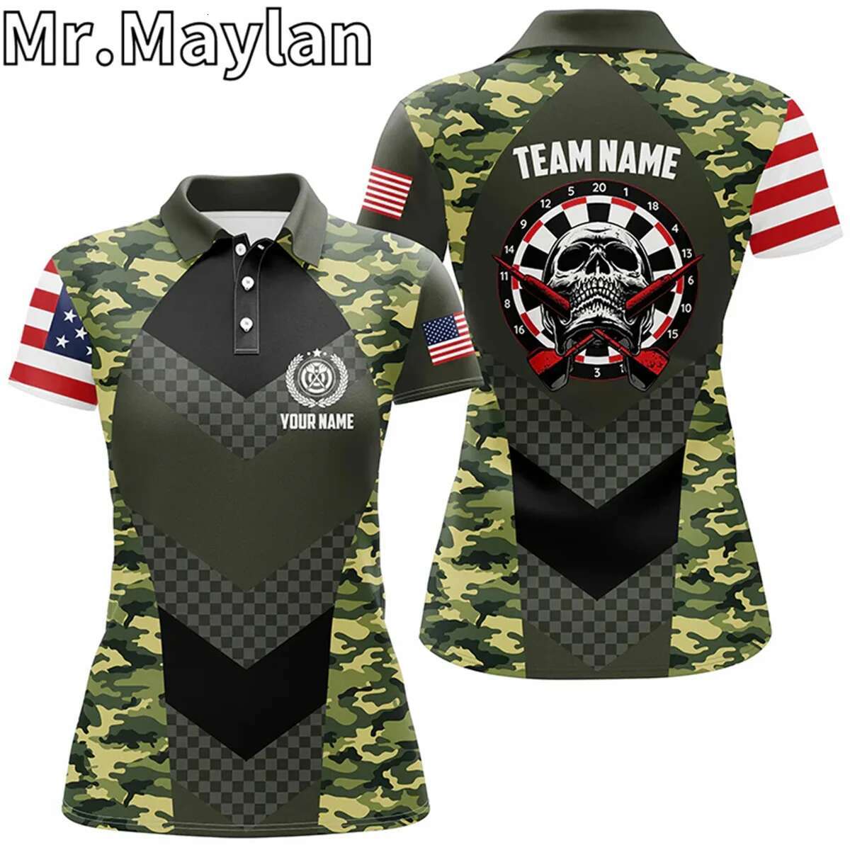 Personalized Lighing Thunder Dartboard Green 3D Polo Shirts Women Custom Darts Team Jerseys Gift For Dart Lovers