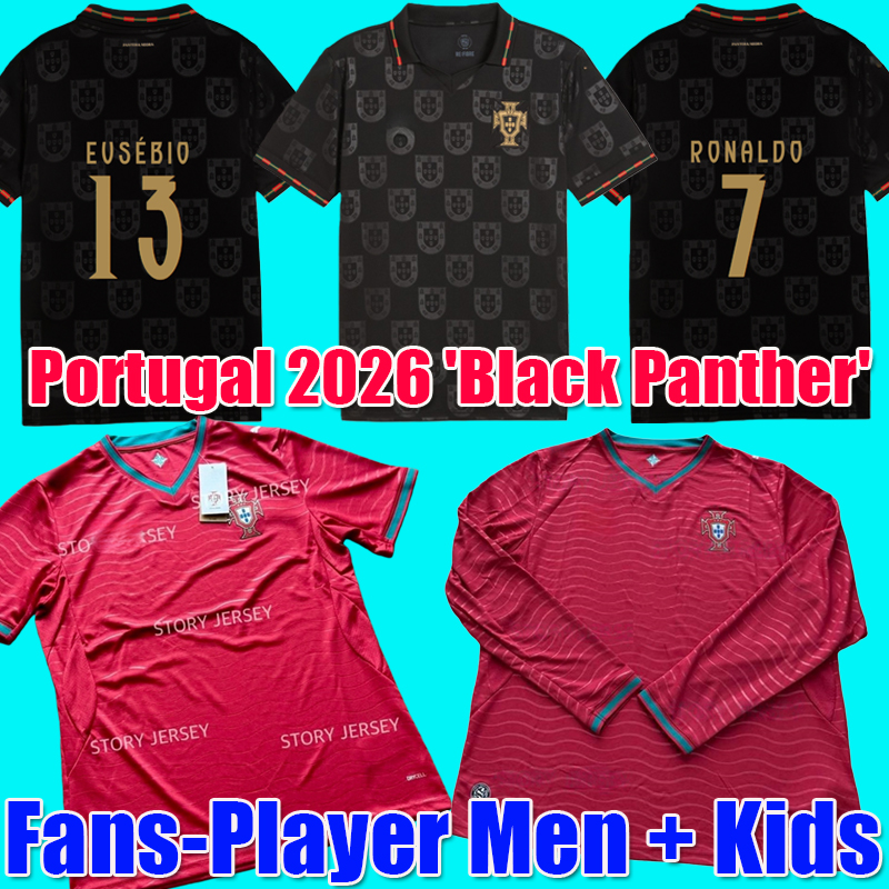 Edicao Special Portugal 2026 Black Panther Kit DIOGO J soccer jerseys RUBEN Portugieser Portuguese ronaldo football shirts Men Kids kit sets