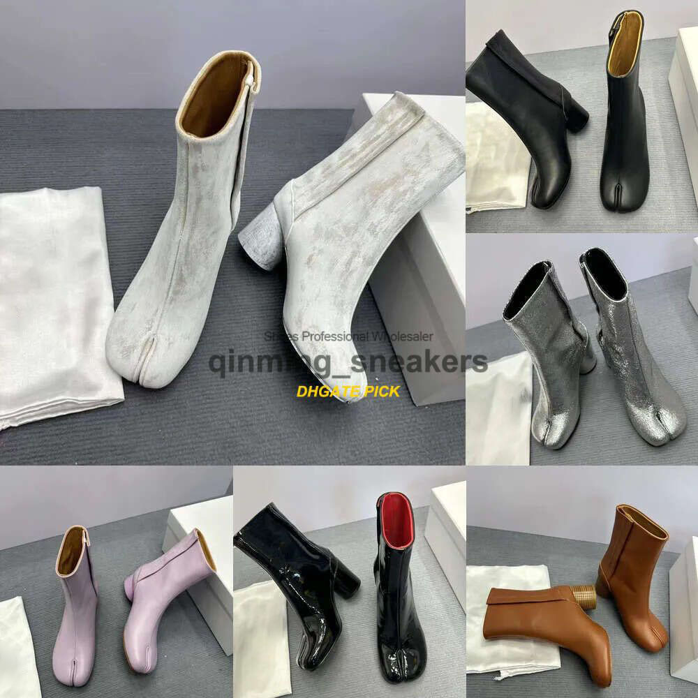 10A Tabi ankle boots Luxury designer Top quality genuine leather thick heel round head fashion ankle neutral split toe boots New Classic Style with box