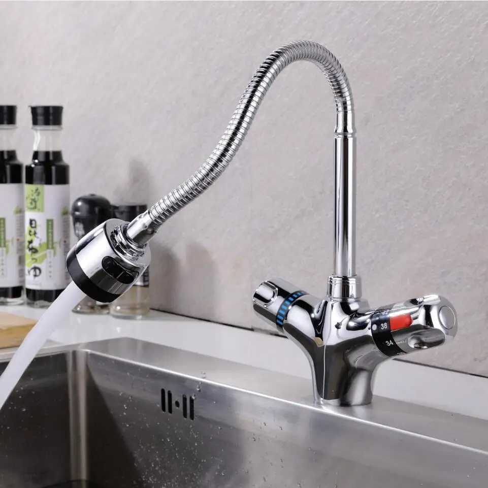 Solid Brass Chre Finish Kitchen Mixer Tap Thermostatic Faucet for Cold And Hot Water Constant Temperature Basin Faucet Y251104