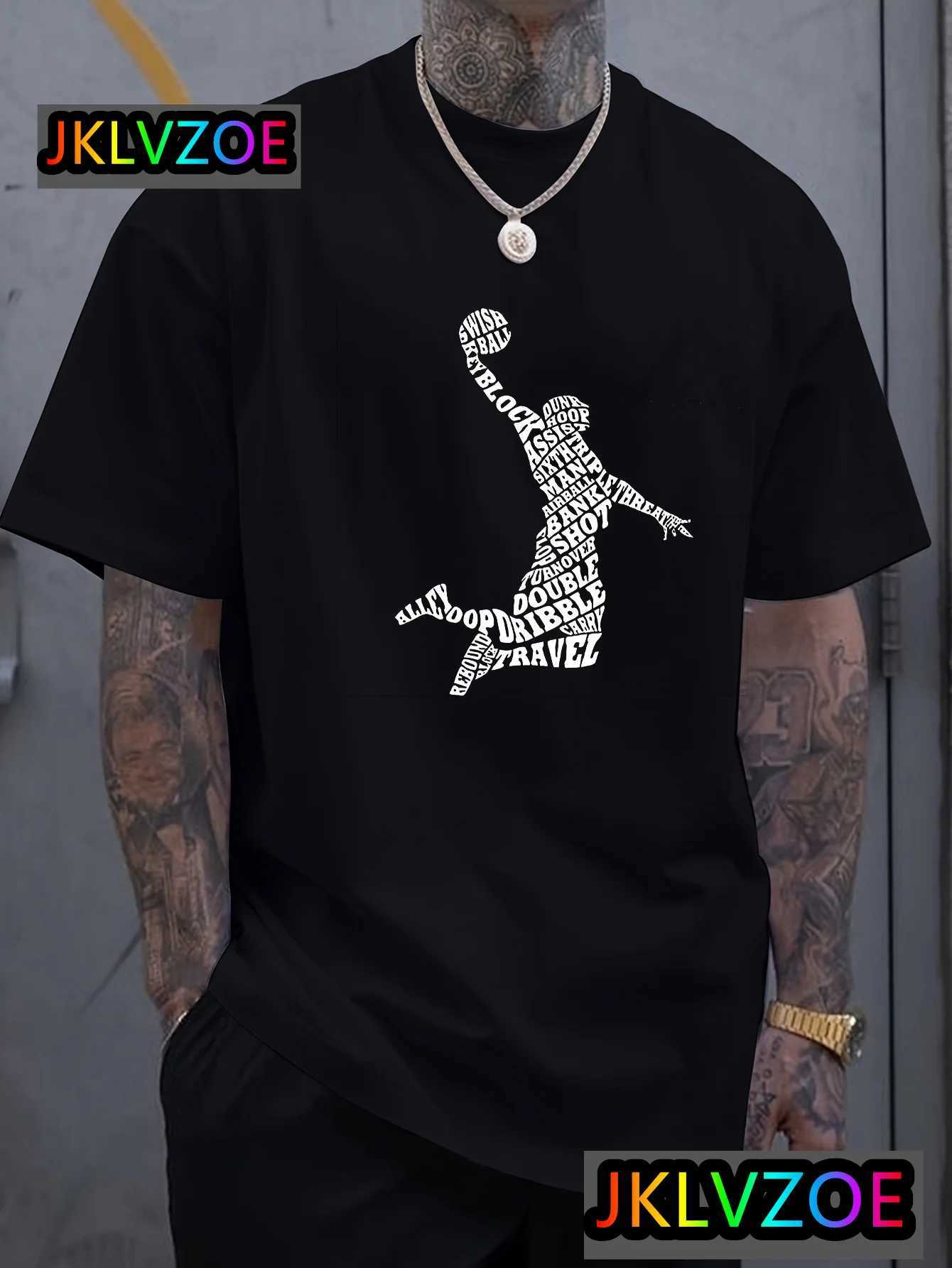 Summer casual short sleeved polyester T-shirt suitable for men playing basketball and letter printing breathable and comfortable T-shirt W250403