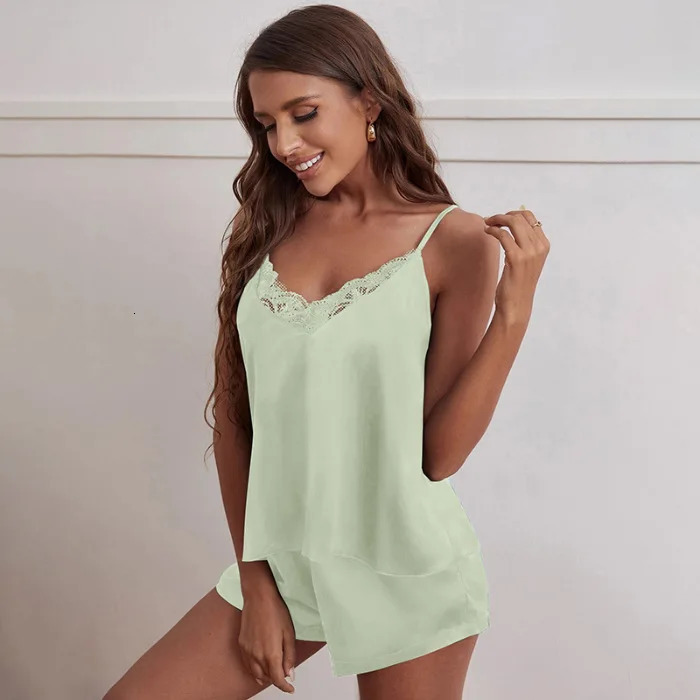 Sleepwear Summer Silk Fabric Suspender Shorts Sexy Ladies Pajamas Home Clothes Pajamas for Women 250403