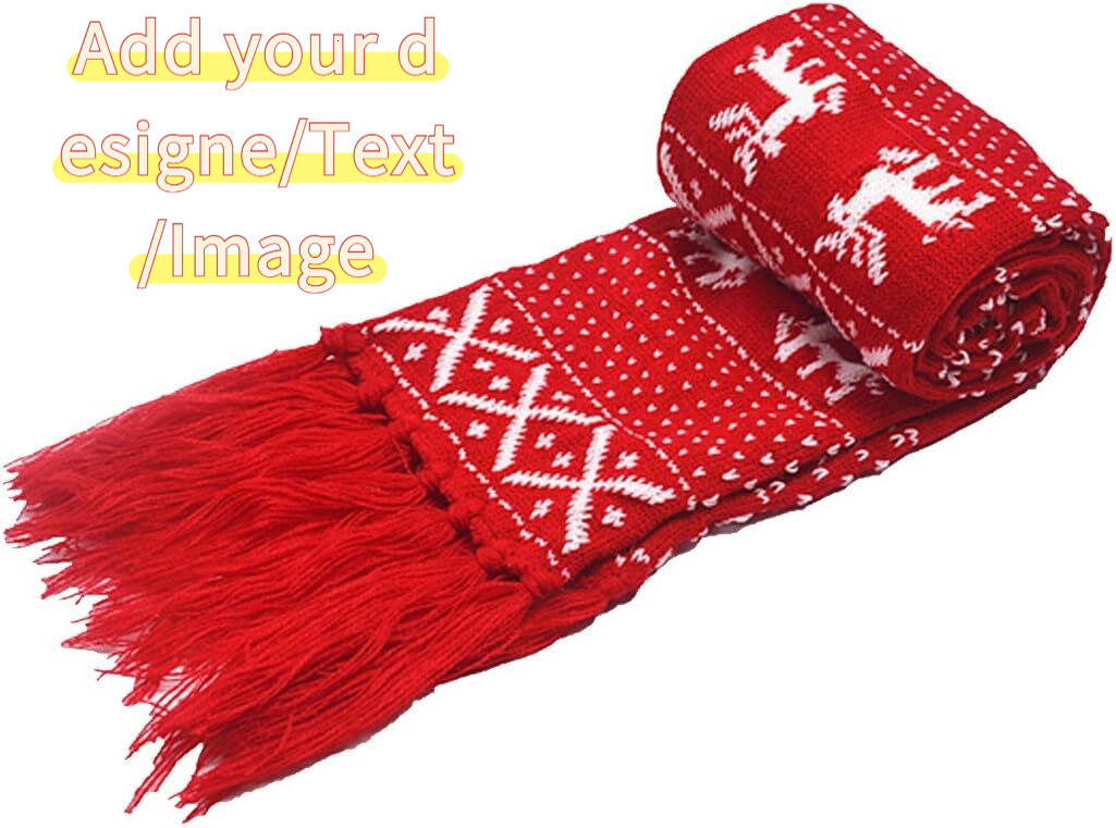 Custom Winter Warm Knitted Scarf Reindeer Pattern Christmas Warmer Fashion Fringed Neckerchief Neck Wrap Christmas gifts