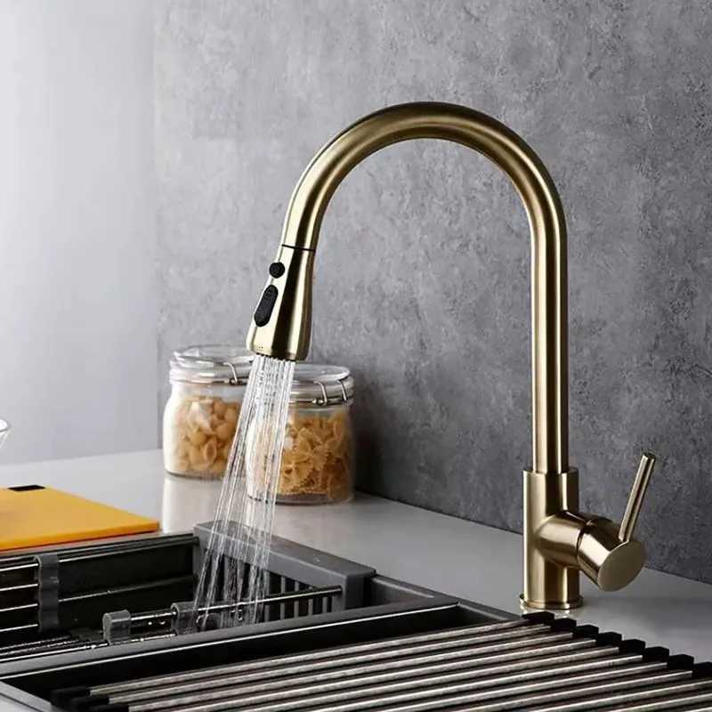 Quyanre Bed Gold Kitchen Faucet Pl Out Kitchen Sink Water Tap Single Handle Mixer Tap 360 Rotation Kitchen Shower Faucet Y251104