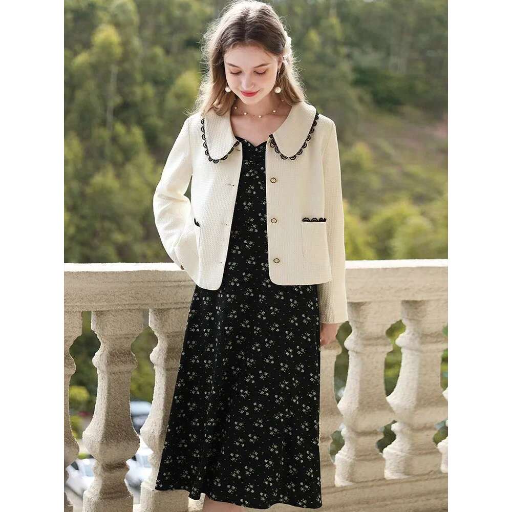 Fall Clothes Women White Elegant French Vintage Jackets Solid Short Lace Cardigan Winter Coats