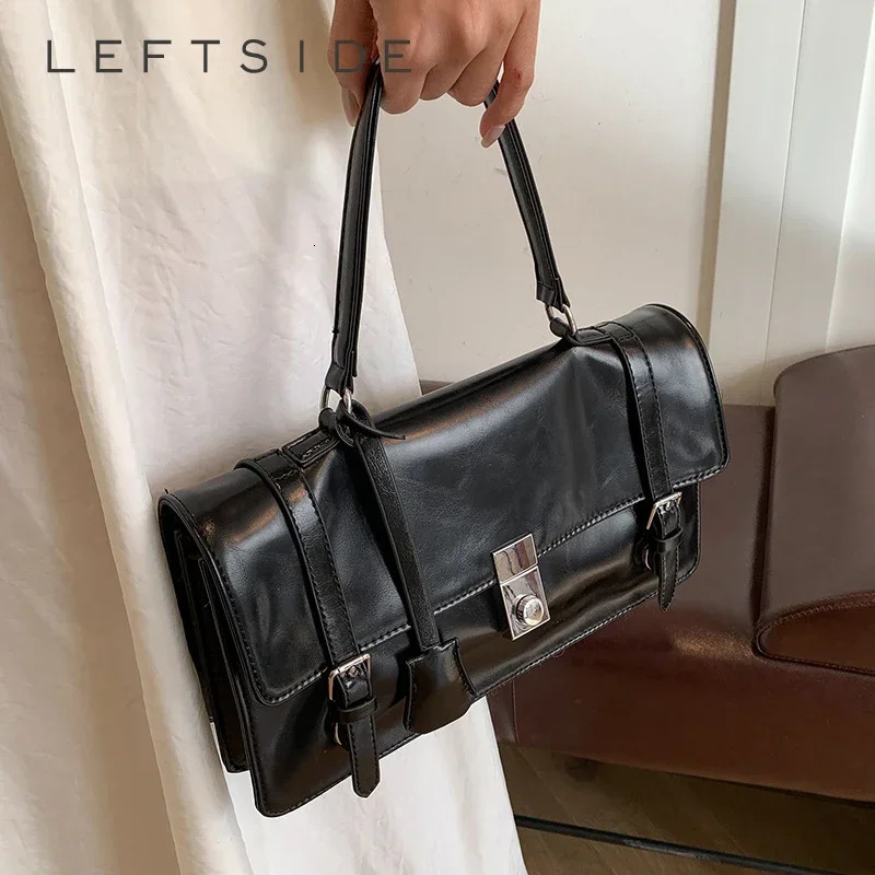 LEFTSIDE Small PU Leather Square Bag Womens Short Handle Shoulder Bag Y2K Handbag and Wallet 250402