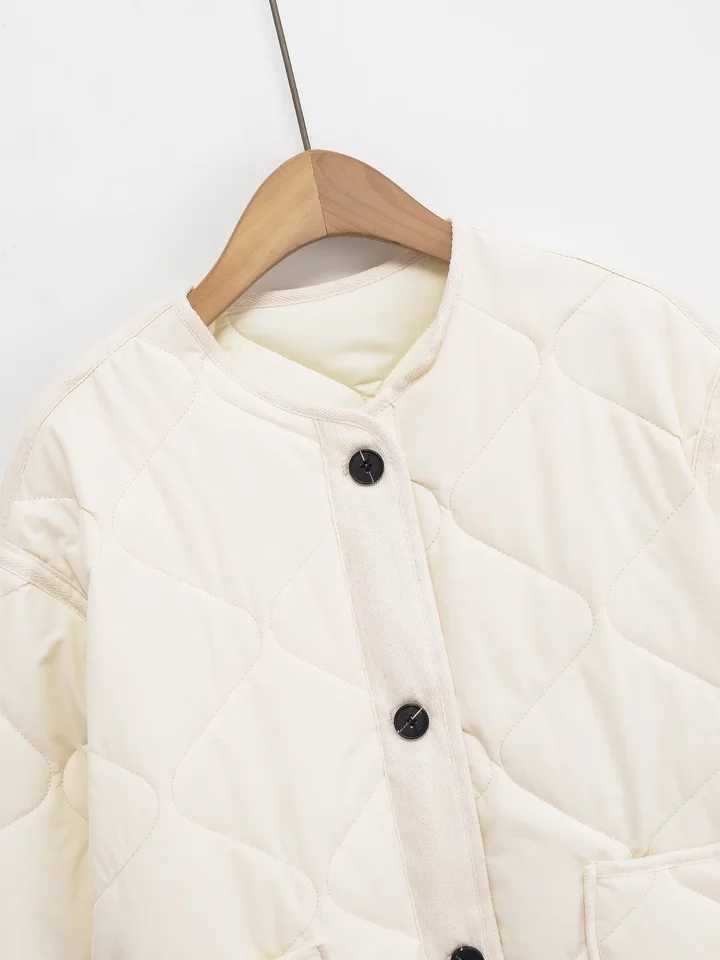 UNIZERA2025 autumn new womens casual fashion simple loose pocket waterproof round neck long sleeve button cotton jacket J251104