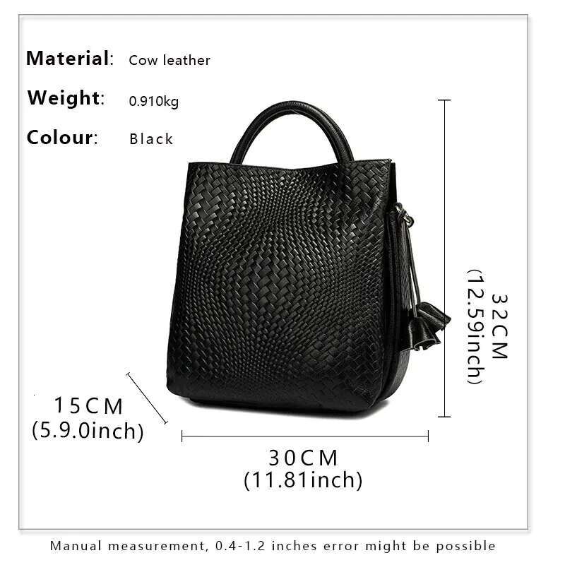 Aidrani A Black Women's Handbag Made Of High-Quality Cowhide Material With Woven Patterns And Emed Patterns, Featuring A La