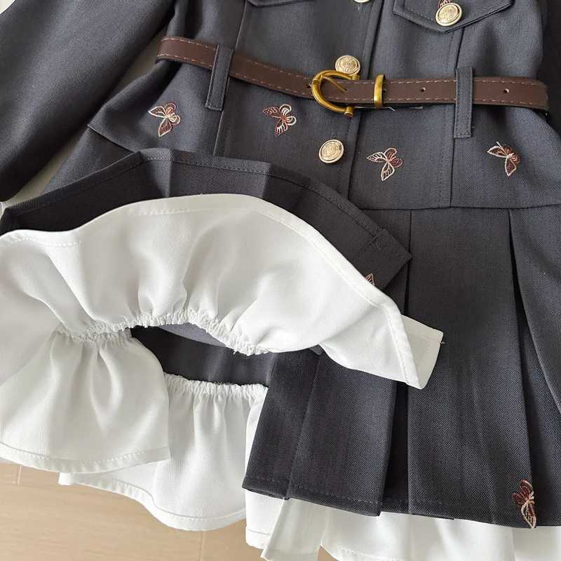 2025Girls Spring and Autumn New Style Long Sleeve Western Style Lace Plaid Princess Dress C251104