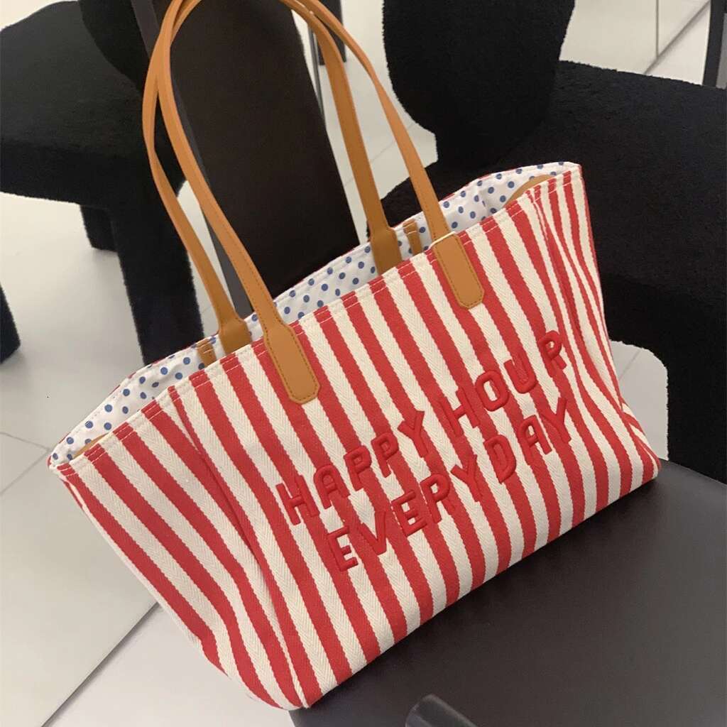 Striped Canvas 2025 New Niche Design Summer Large Capacity Shopping Fashion Women Hand-Laundry Single Shoulder Tote Bag