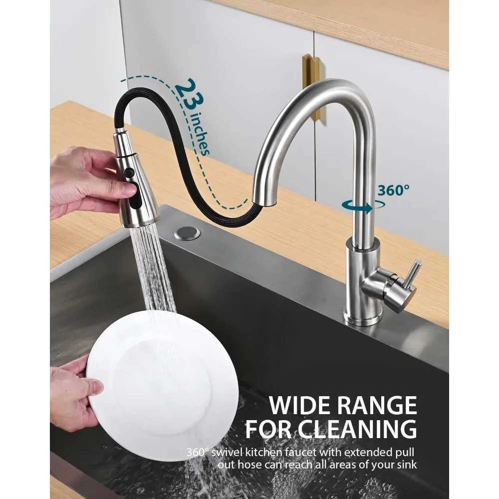 High Arc Single Handle Kitchen Sink Faucet with Pl-Down Sprayer Bed Nickel Finish Pot Filler Included Stainless Steel C Y251104