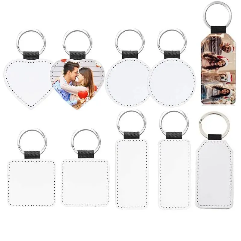 Sublimation Blanks PU Leather Keychains for Heat Transfer Printing Christmas Keyring DIY Party Supplies Z 4.1-2