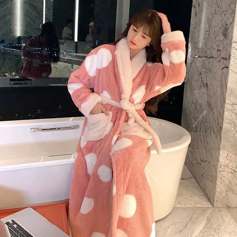 Winter Kimono Warm Flannel Bath Robe Long Coral Fleece Bathrobe Dressing Gown Women Cozy Night Sleepwear Plus Size 3Xl C251104