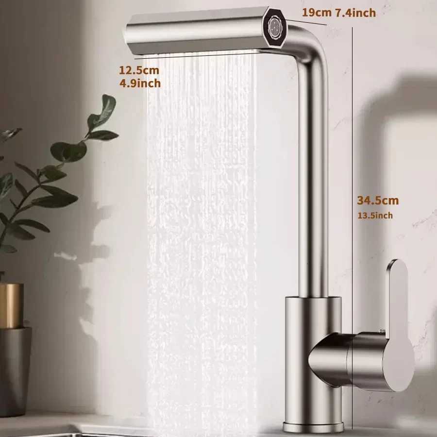 Waterfall Kitchen Faucet 4 Modes Universal 360Rotating Swing Arm Stainless Steel Hot Cold Single Hole Deck Mounted Sink Tap Y251104