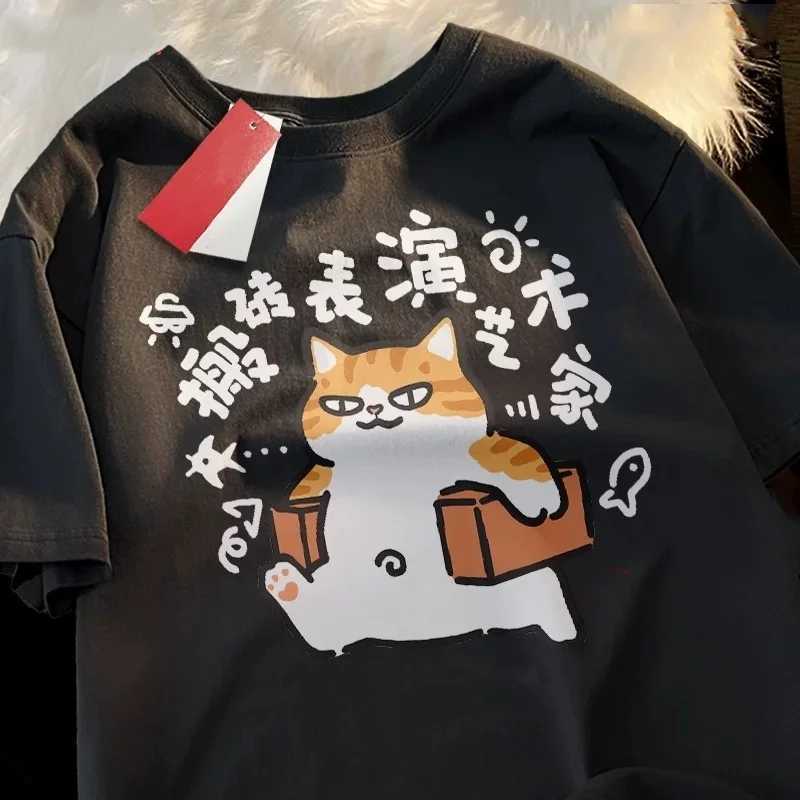 ZAZOMDE 2025 Premium High-Street Cat Pattern Plus Size Round-Neck T-Shirt For Men Women Cotton Top Tees Breathable 3-Color W250403