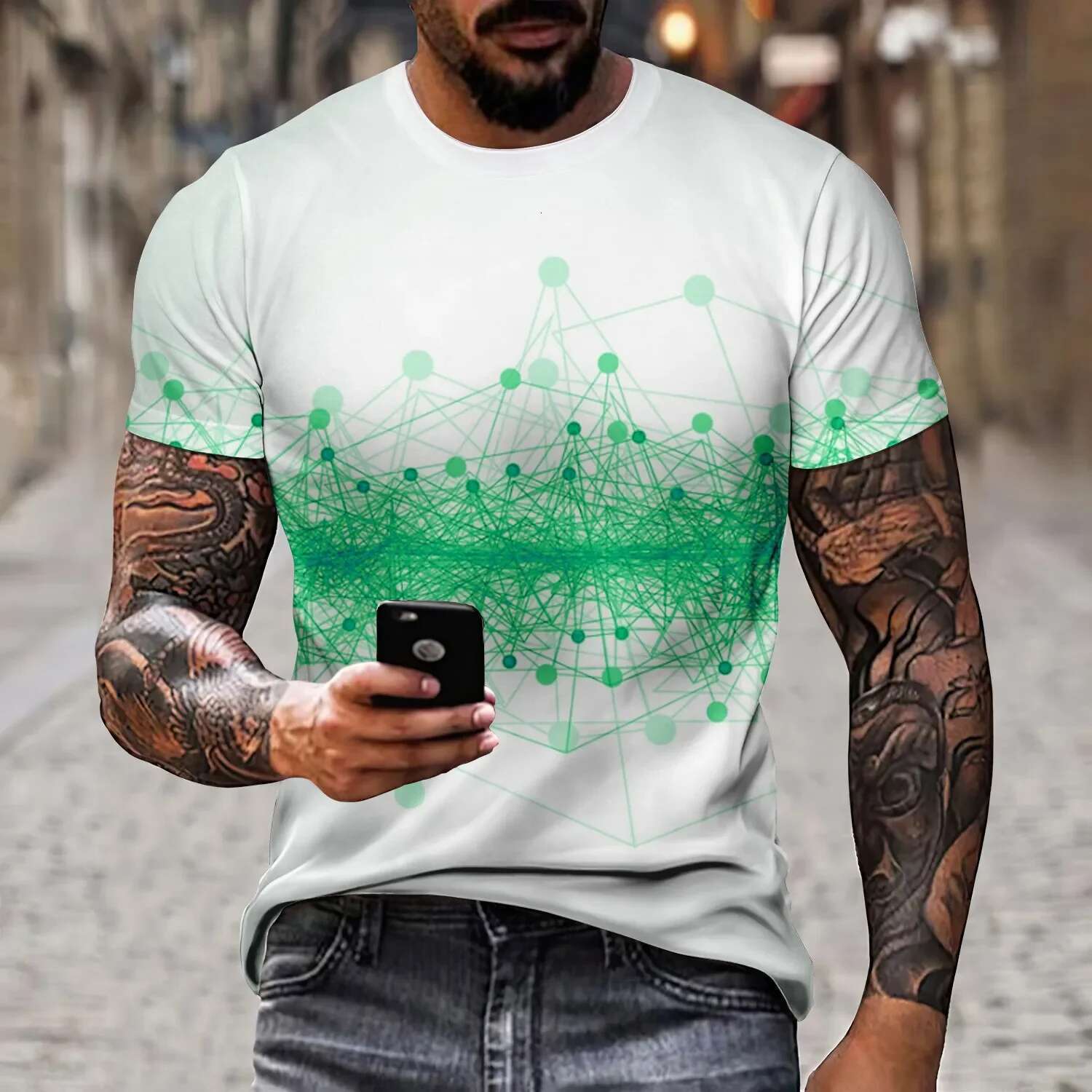 Men's artistic color entertainment game controller pattern e splicing T-shirt 3D printed casual short sleeved fashionable top