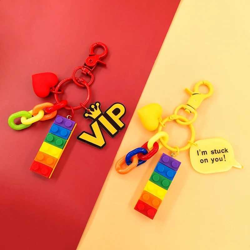 Cute Rainbow Building Block Toy Brick Heart Resin Charms Pendant for Earring Keychain Decoration Fashion Jewelry AccessoriesW251103