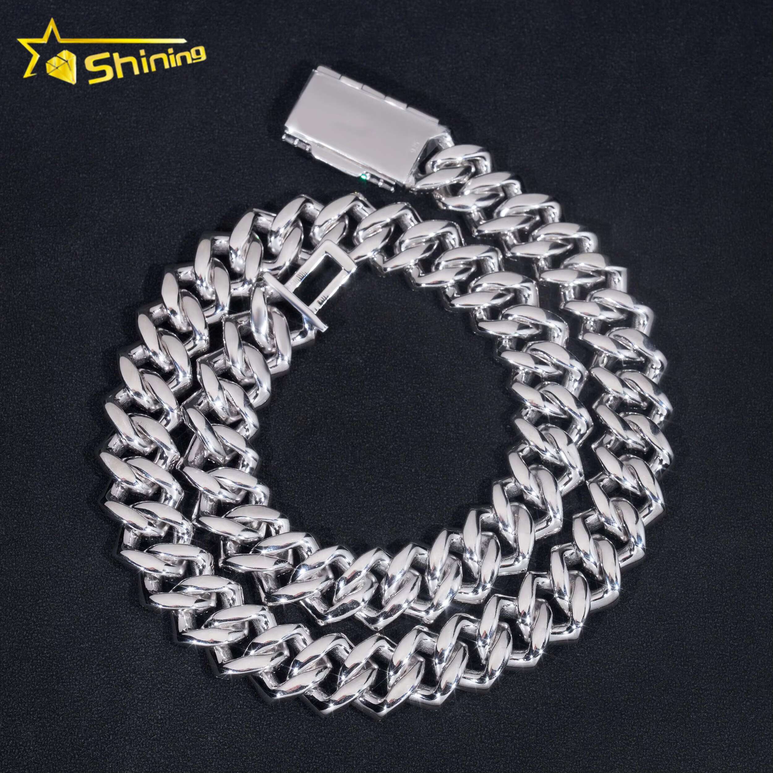 Pass Diamond Tester Rapper Jewelry Iced Out Baguette 18MM 925 Silver Hip Hop Moissanite Cuban Link Chain