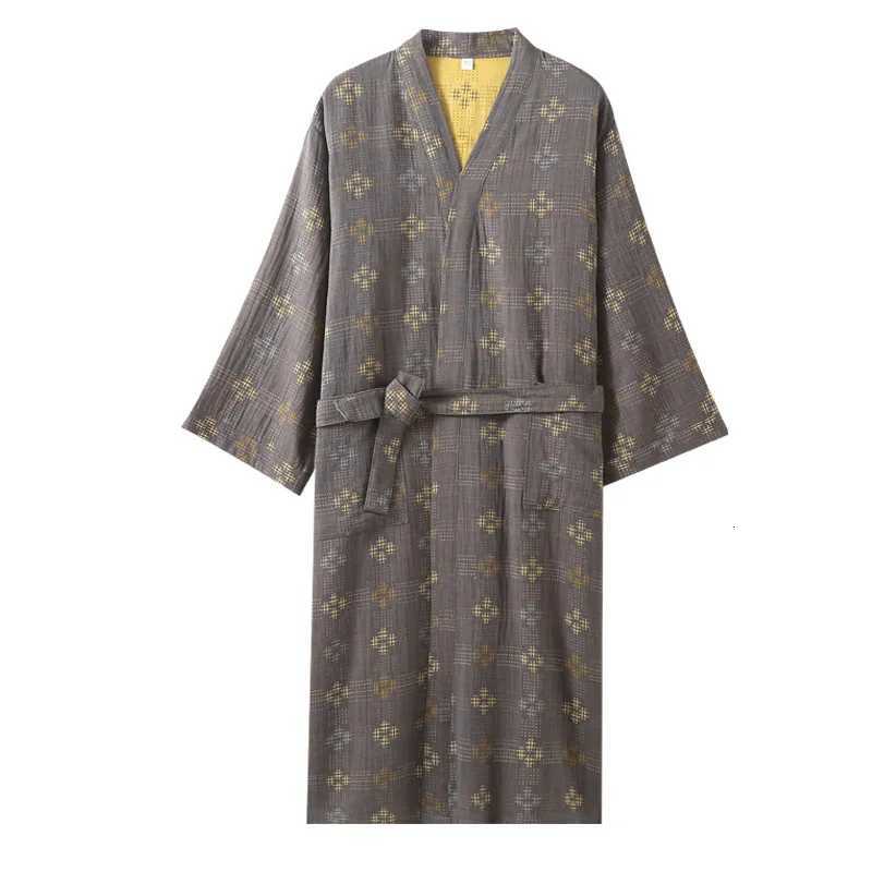 Pure Cotton Mens Robe Sleepwear Bathrobe Gown Kimono Yukata Loose Home Clothes Nightwear Autumn New Long Sleeved Nightgown C251104