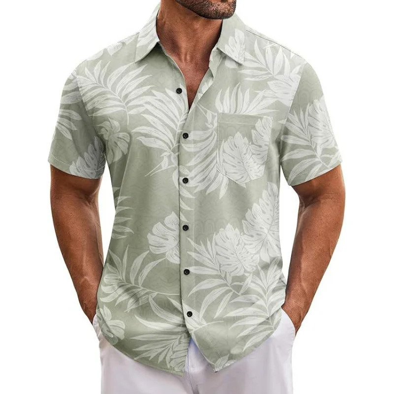 Mens Hawaiian shirt tropical short sleeved casual button floral summer beach shirt pocket mens shirt 250402