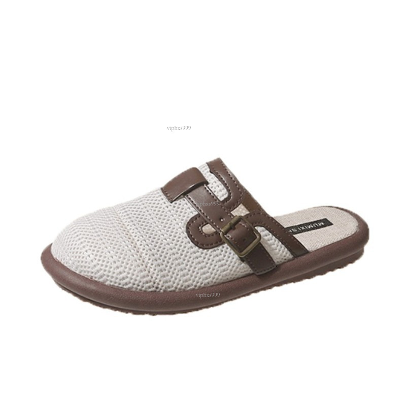 New designer sandals with free shipping Baotou Boken Half Slippers Women's Style One Step Stepping Hollow Breathable Cotton and Hemlock Mill Shoe