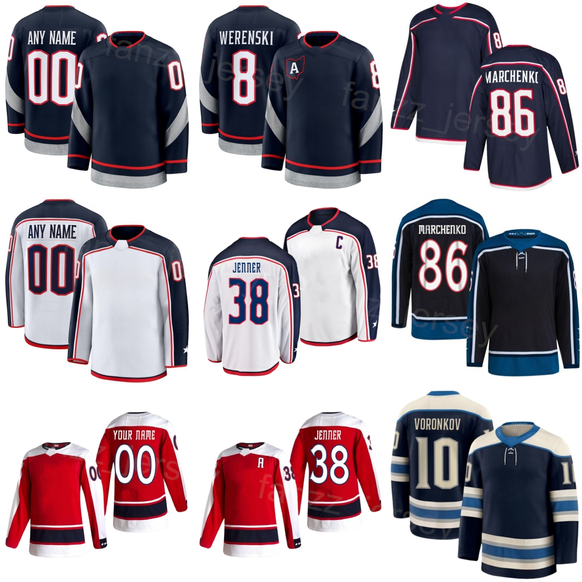 Mans 2026 Hockey 19 Adam Fantilli Jerseys 8 Zach Werenski 3 Charlie Coyle 86 Kirill Marchenko 38 Boone Jenner 10 Dmitri Voronkov 2 Jake Christiansen Youth Woman