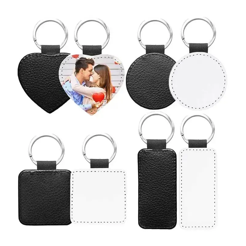 Sublimation Blanks PU Leather Keychains for Heat Transfer Printing Christmas Keyring DIY Party Supplies Z 4.1-2