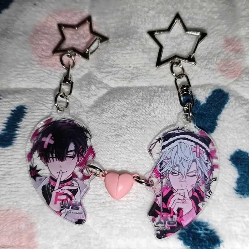 Anime ALIEN STAGE IVAN TILL Cosplay Keychain Unisex Acrylic Heart Magnet Pendant Key Chain 2Pcsset Keyring Bag Accessories GiftW251103