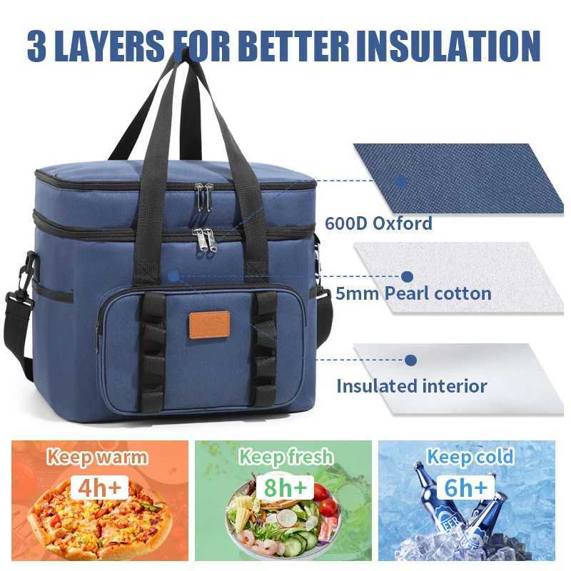 Large Capacity Double Layer Insulation Bento Lunch Bag Portable Picnic Cooler Ice Pack Waterproof Food Thermal Lunchbox BagsC250403