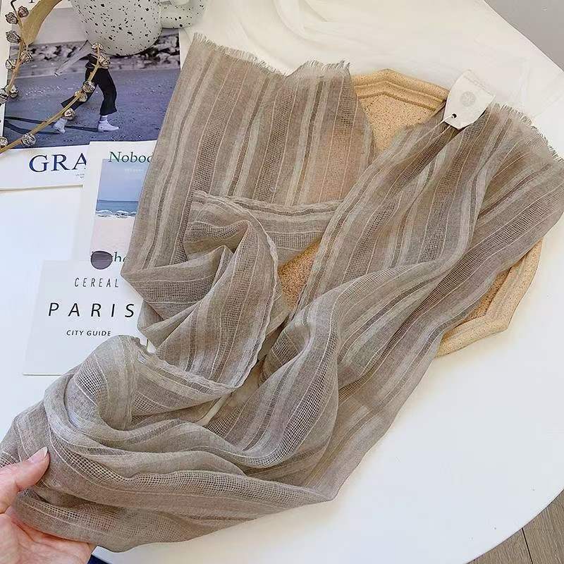 T411 Korean short cotton and linen scarf shawl dual-purpose female literary solid color linen silk scarf spring and autumn fashion beach towel tide