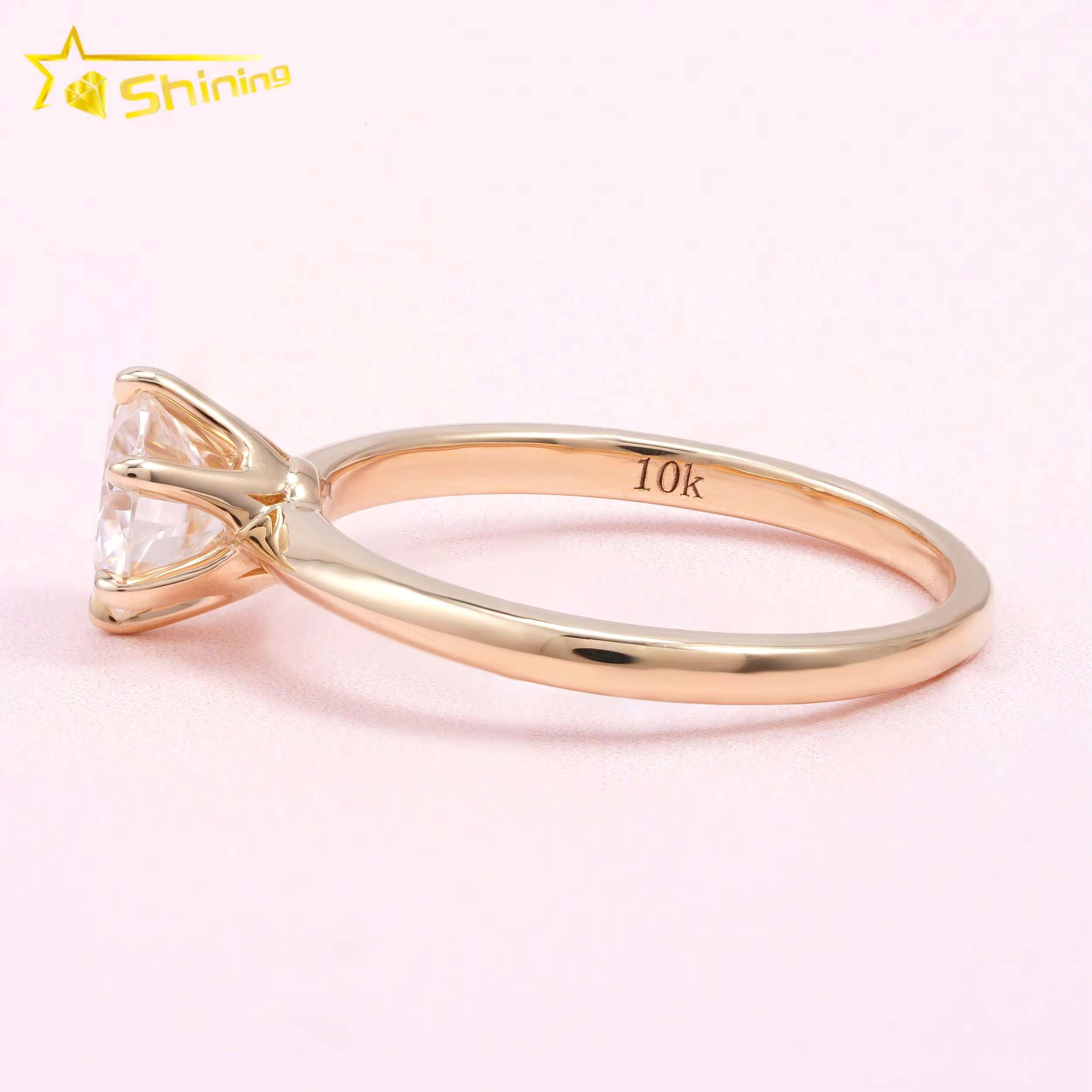 Classic 6 Claws 1ct Brilliant Cut VVS Moissanite 10K Solid Yellow Gold Wedding Rings Engagement Ring for Women