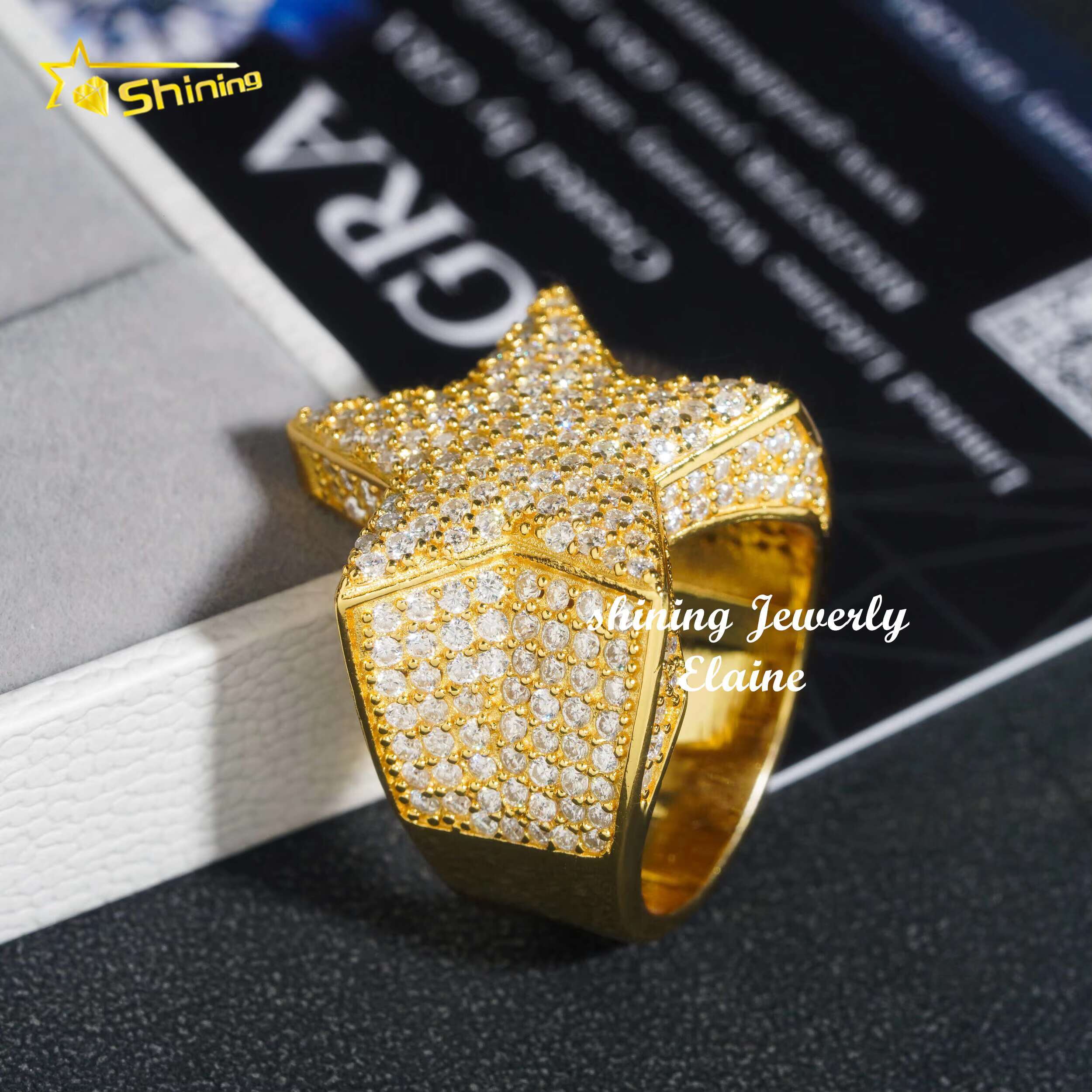 Fashion Jewelry Diamond Vvs Moissanite Custom Ring 925 Sterling Silver Hip Hop Jewelry Luxury Iced Out Star Ring