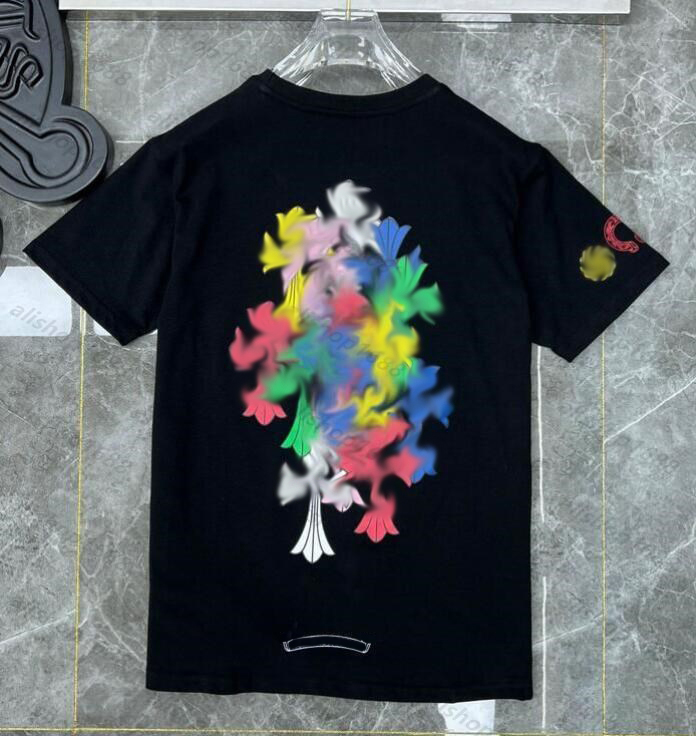 5A Designer T Shirt Fashion graphic tee 2025 American chrome T Shirt Embroidered Letters Summer Luxurys Fashion horseshoe sanskrit cross Shirts Men Loose Tees