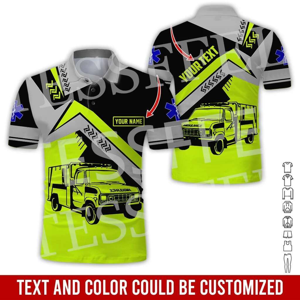 Custom Name Cosplay EMS EMT Medical Paramedic Nurse Worker Retro 3DPrint Summer Polo Shirts Haruku Casual Short Sleeves A2