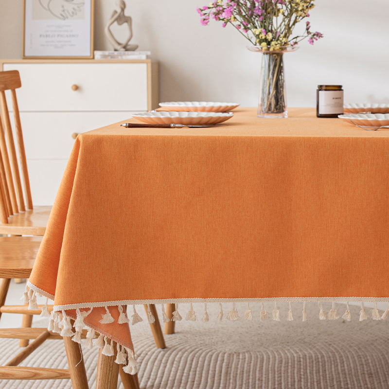 B444 Imitation cotton and linen tablecloth waterproof and oil-proof washable light luxury high-end coffee table tablecloth rectangular solid color tab