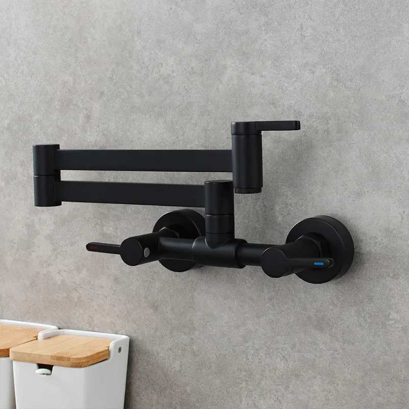 Pot Filler Tap Wall Mounted Foldable Kitchen Faucet Hot and Cold Single Hole Sink Tap Rotate Folding Spout Bed Gold Brass Y251104