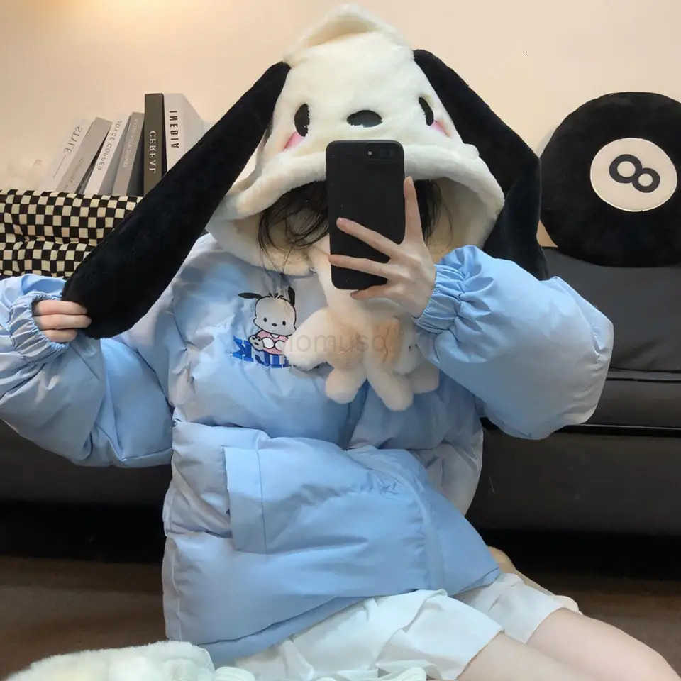 Sanrio Anime Winter Down Jacket My Melody Cartoon Cute Cinnamoroll Thicken Cotton Clothes Stand Collar Coat Loose Warm Sweet Girls Tops H251104
