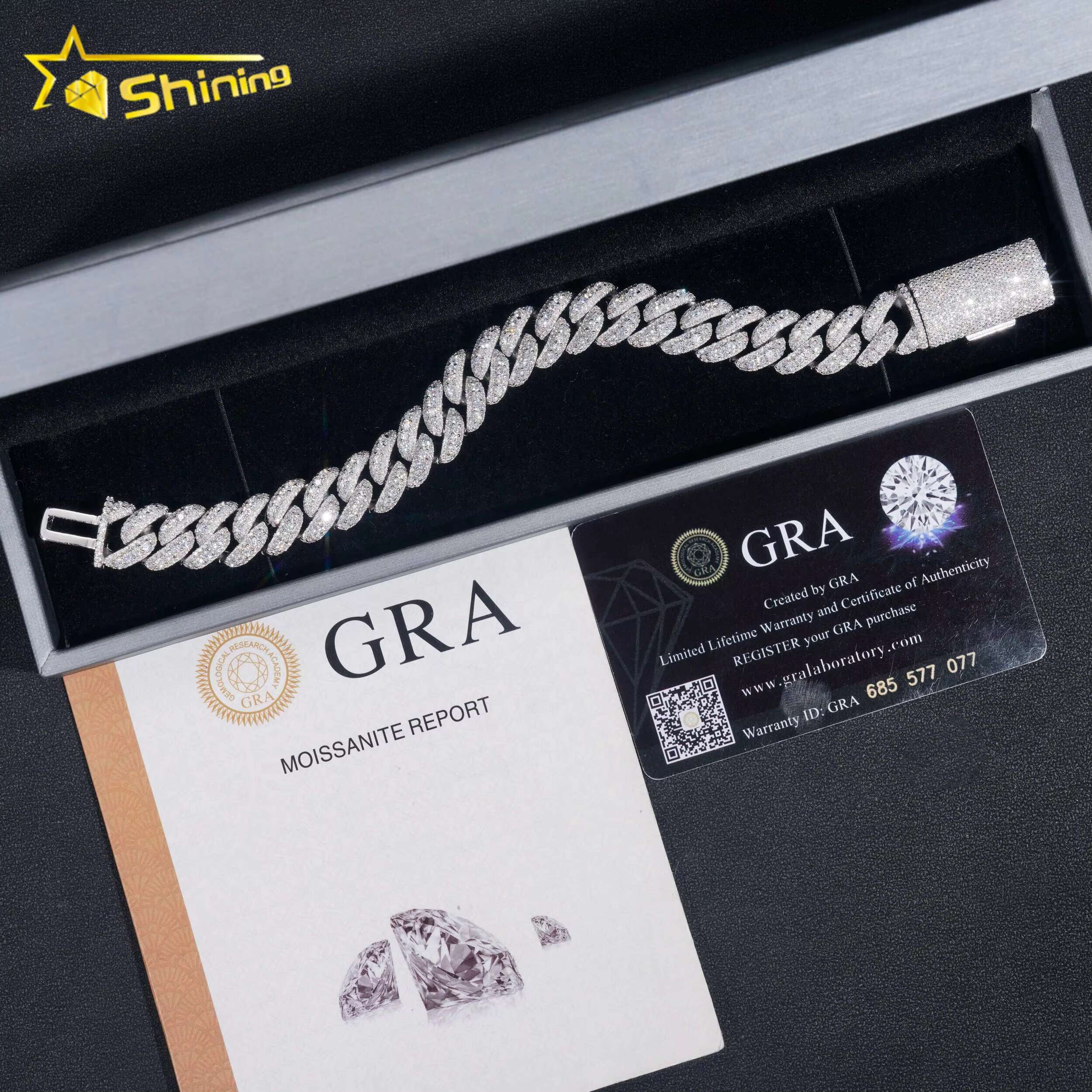 Hip Hop Jewelry 13MM Iced Out 925 Silver Gold Plated VVS D Color Infinity Link Moissanie Cuban Link Chain Bracelet