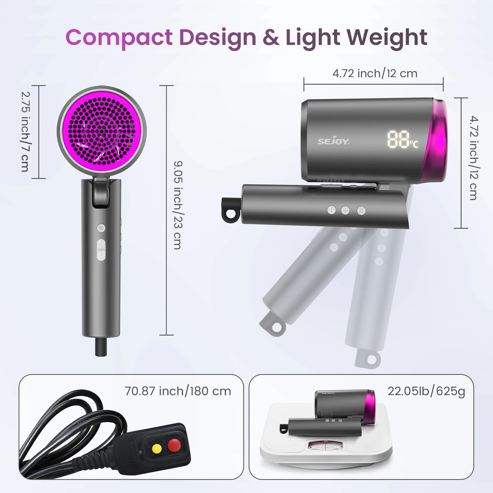 Sejoy Hair Dryer 110v 1800W highspeed electric airflow low noise constant temperature and fast drying 250325