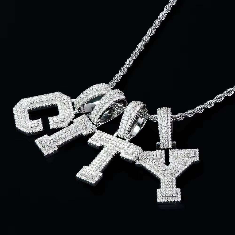Designer necklace Custom 925 Sterling Silver Ice Diamond Chalcedony A-Z Lead Letter Pendant Men's Hip Hop Boutique Jewelry