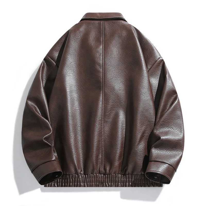 Autumn Man Leather Jacket Streetwear Motorcycle Punk Long Sleeve Male Coat Windproof Singlebreasted Oversize Men Outerwear J251103