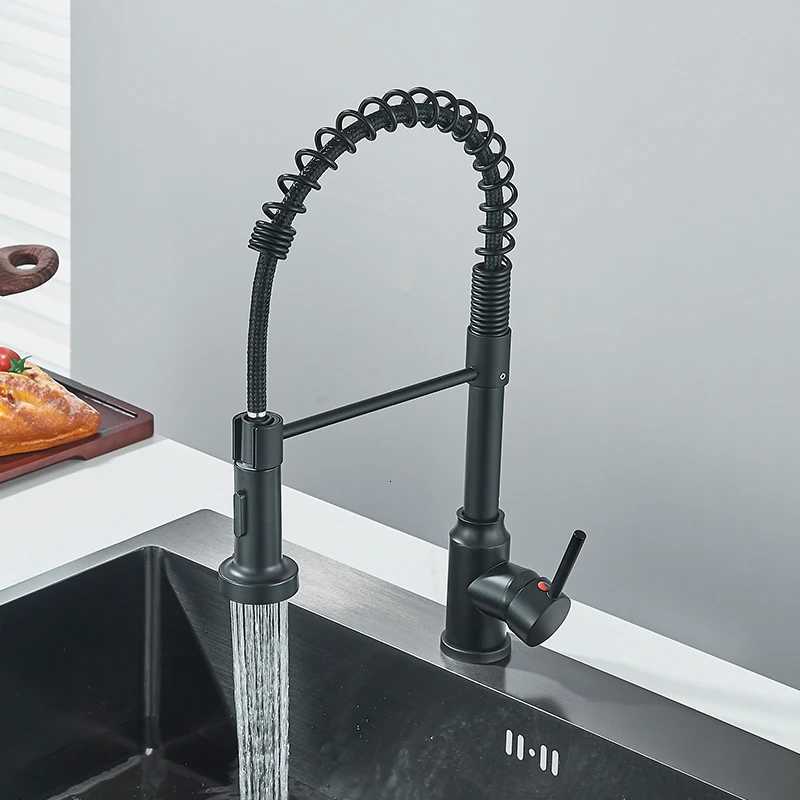 Pl Down Kitchen Faucet Sing Handle Hot Cold Water Mixer Tap 360 Swivel Dual Function Nozzle Kitchen Sink Tap Crane Y251104