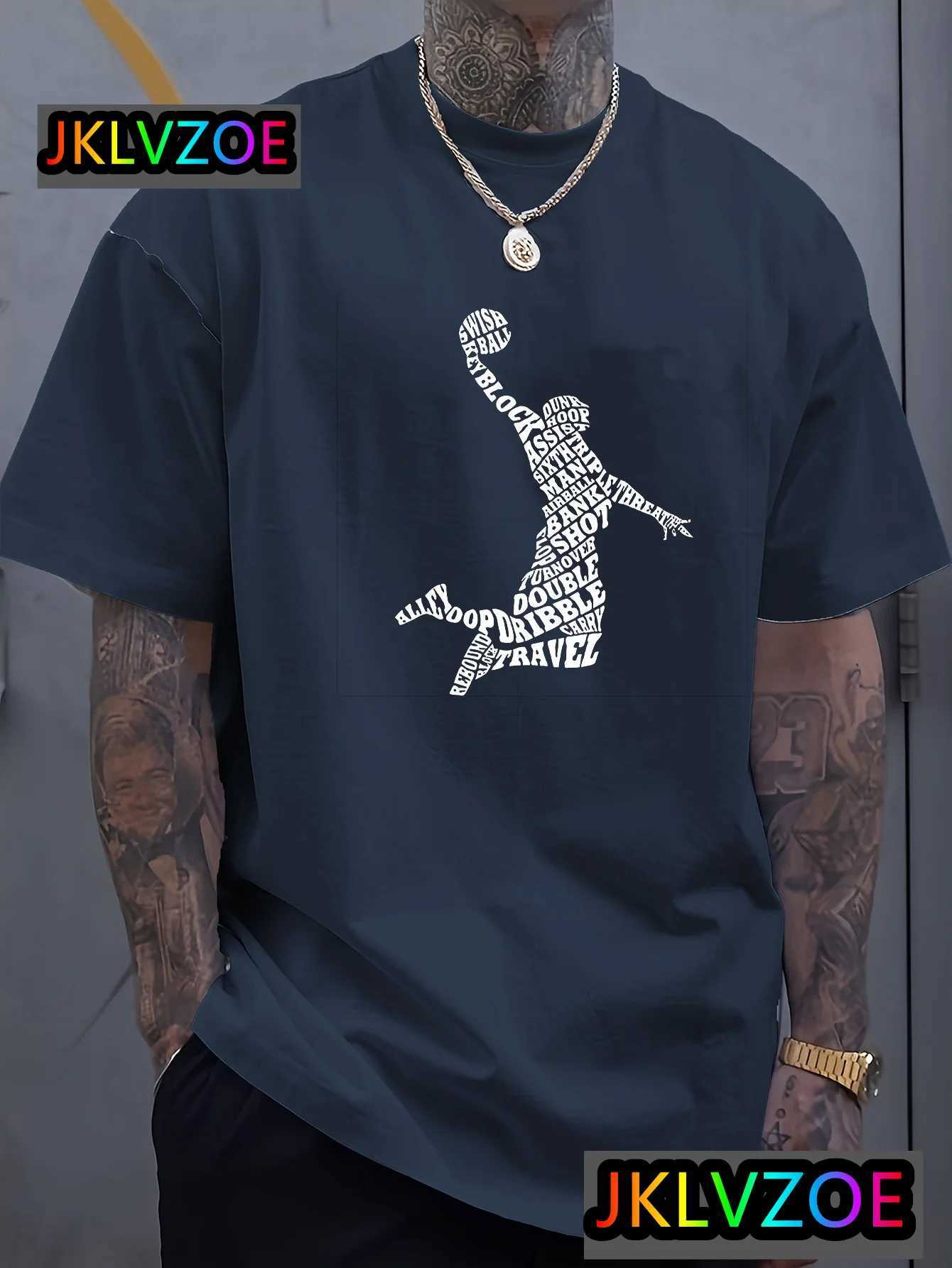 Summer casual short sleeved polyester T-shirt suitable for men playing basketball and letter printing breathable and comfortable T-shirt W250403