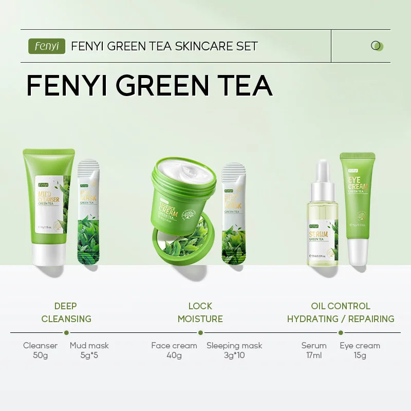 19pcs Gift Box Kit Green Tea Skin Rejuvenation Face Essence Korean Face Cream Fade Dark Circles Eye Cream Skin Care Products 251030