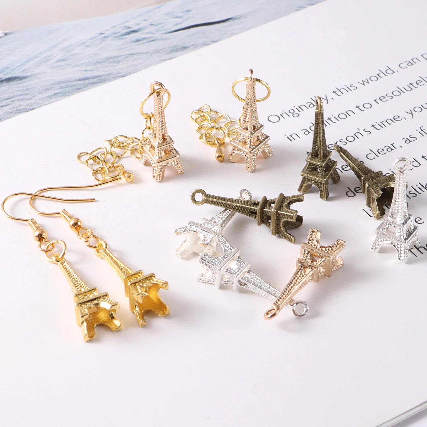 15 Diy Jewelry Accessories Pendants Zinc Alloy Small Tower Necklace Earrings Geometric Patterns Charm Eiffel 250325